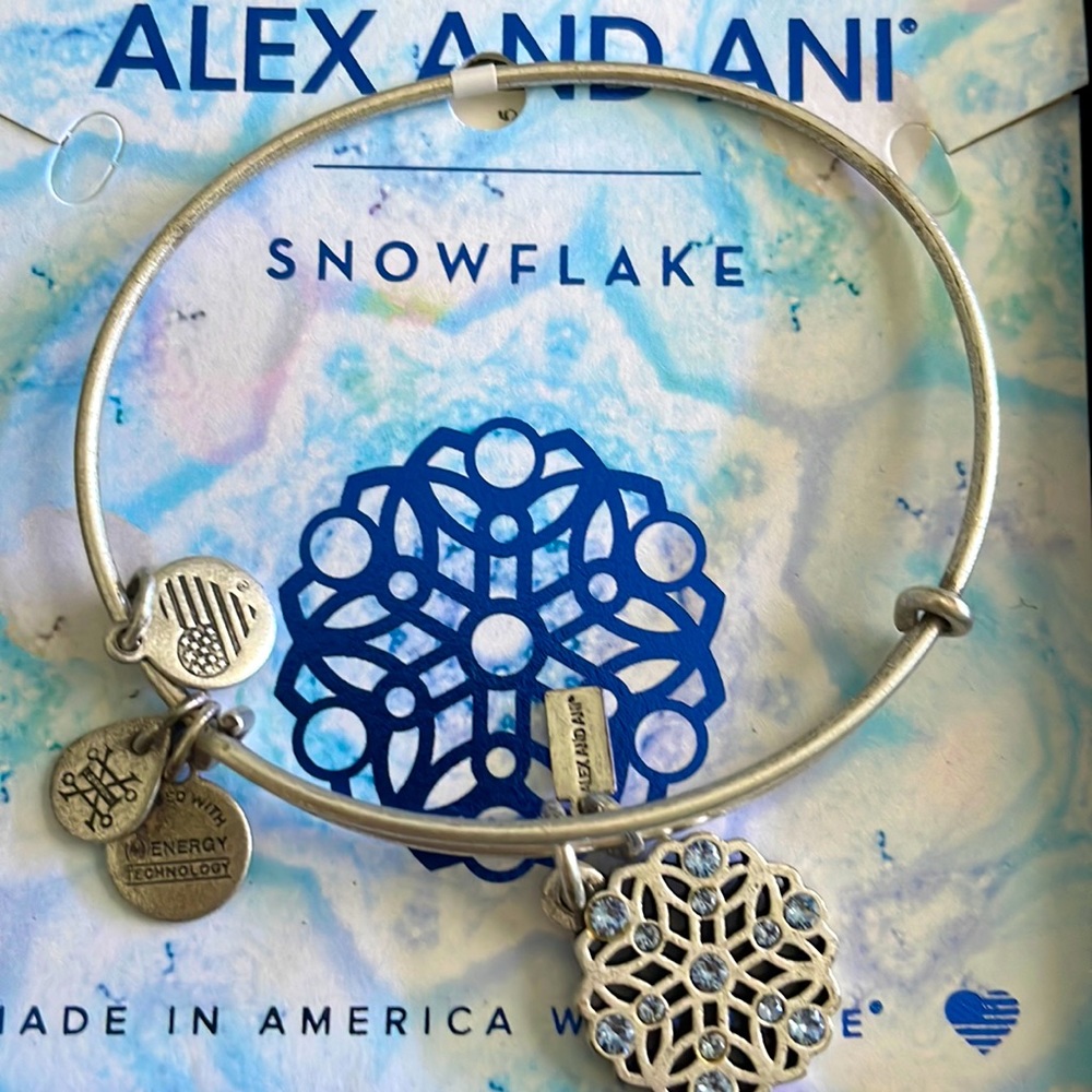 2 Alex and Ani Bracelets-Peace& Snowflake -both in the blue category-both silver